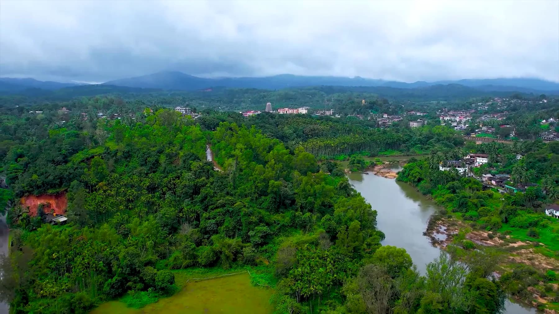 Tunga River winding through the green Sringeri landscape