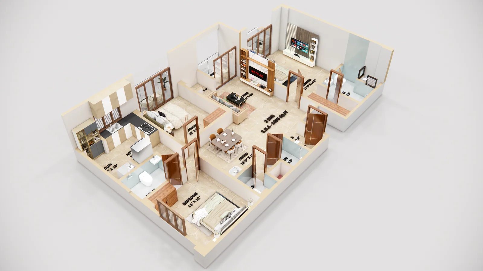 Floor plan preview for the 3 BHK residence