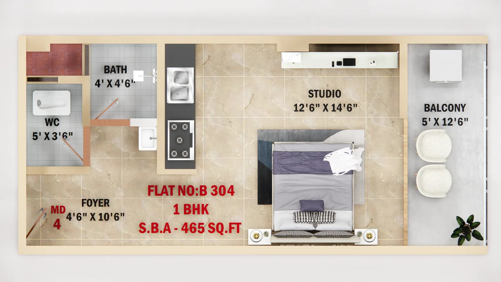 Studio residence floor plan at Vani Vilasa