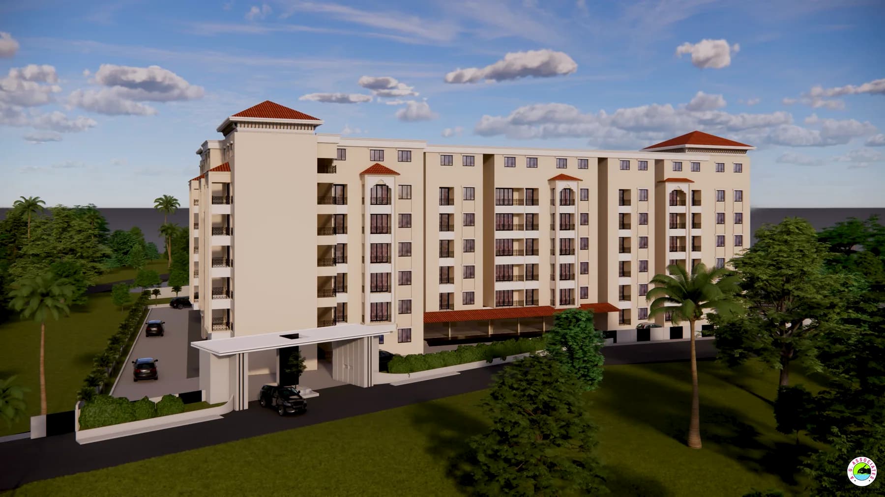 Front architectural view of the Vani Vilasa apartment community